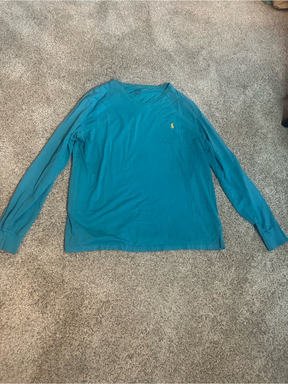 Polo Ralph Lauren Long Sleeve V-Neck Graphic Tee Teal Blue Size L